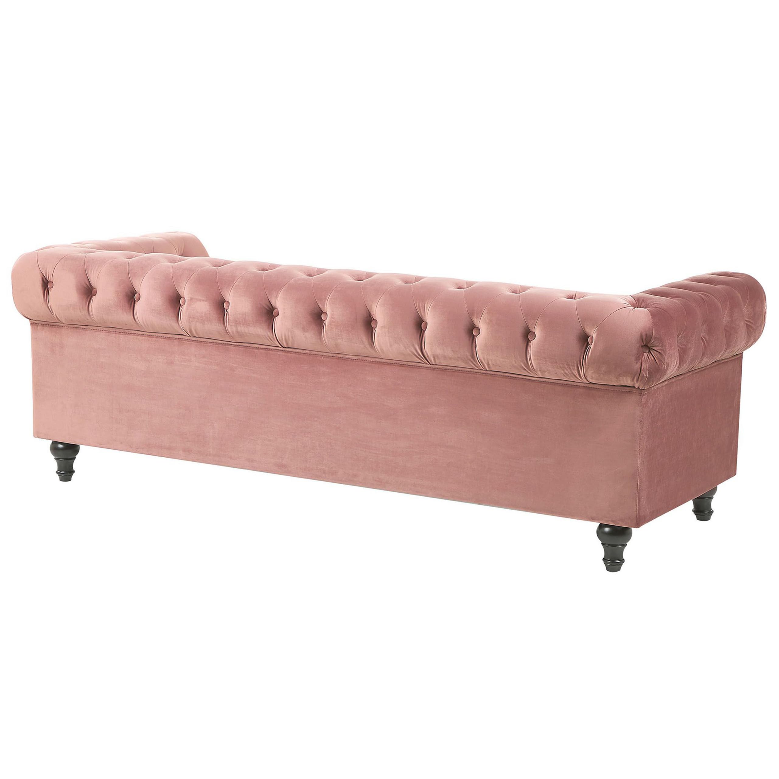Beliani Conjunto de salón Chesterfield tapizado en Tela de Terciopelo Rosa sofá 3 plazas + sillón Patas de Madera Oscura Estilo contemporáneo Chesterfield