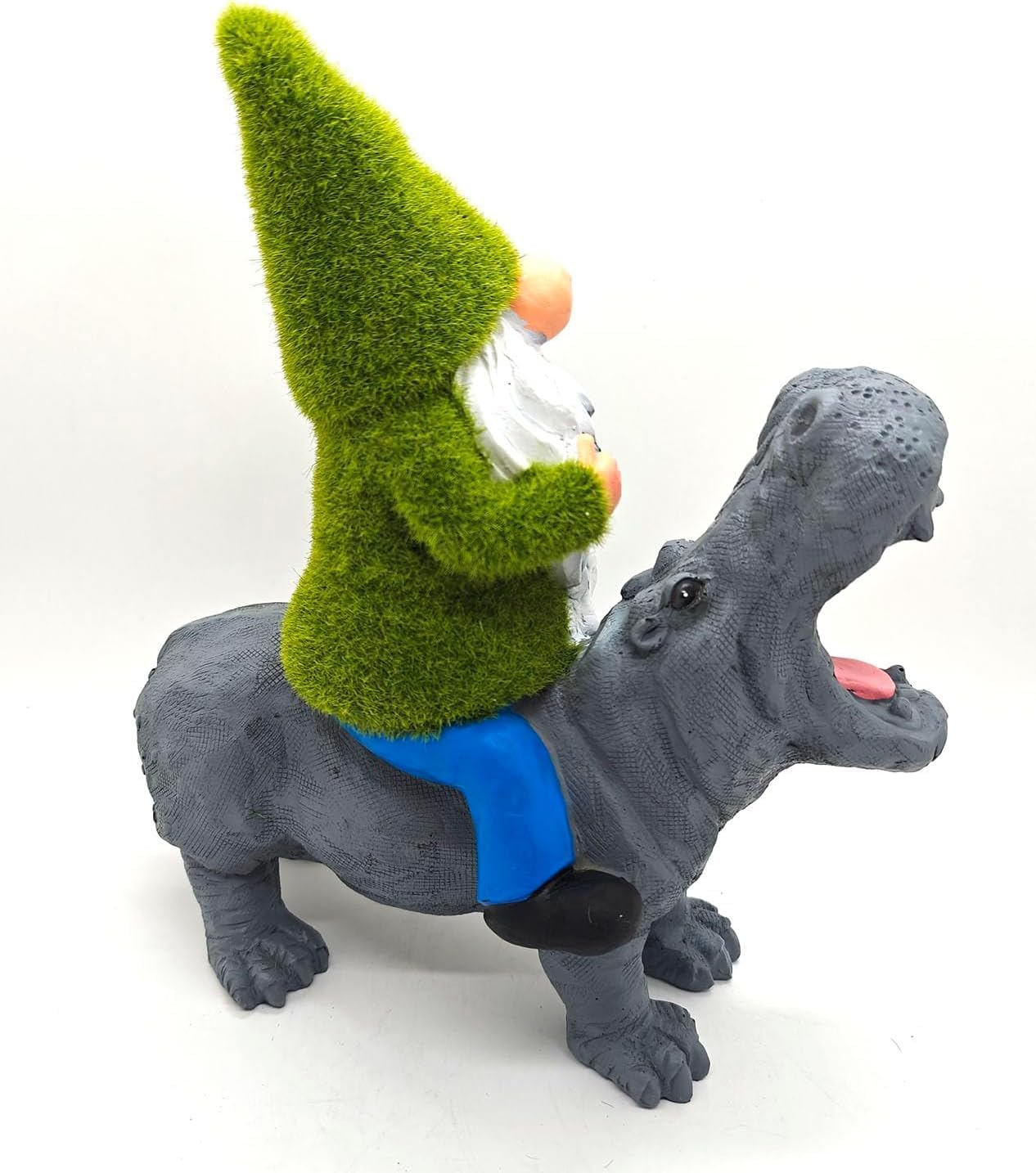 11.8" Gnome Riding Hippo Solar Statue Gnome Solar Statues with Solar Lantern Hippo Solar Lights for Outdoor Decor Patio Balcony Yard Lawn Unique House Warming Gift