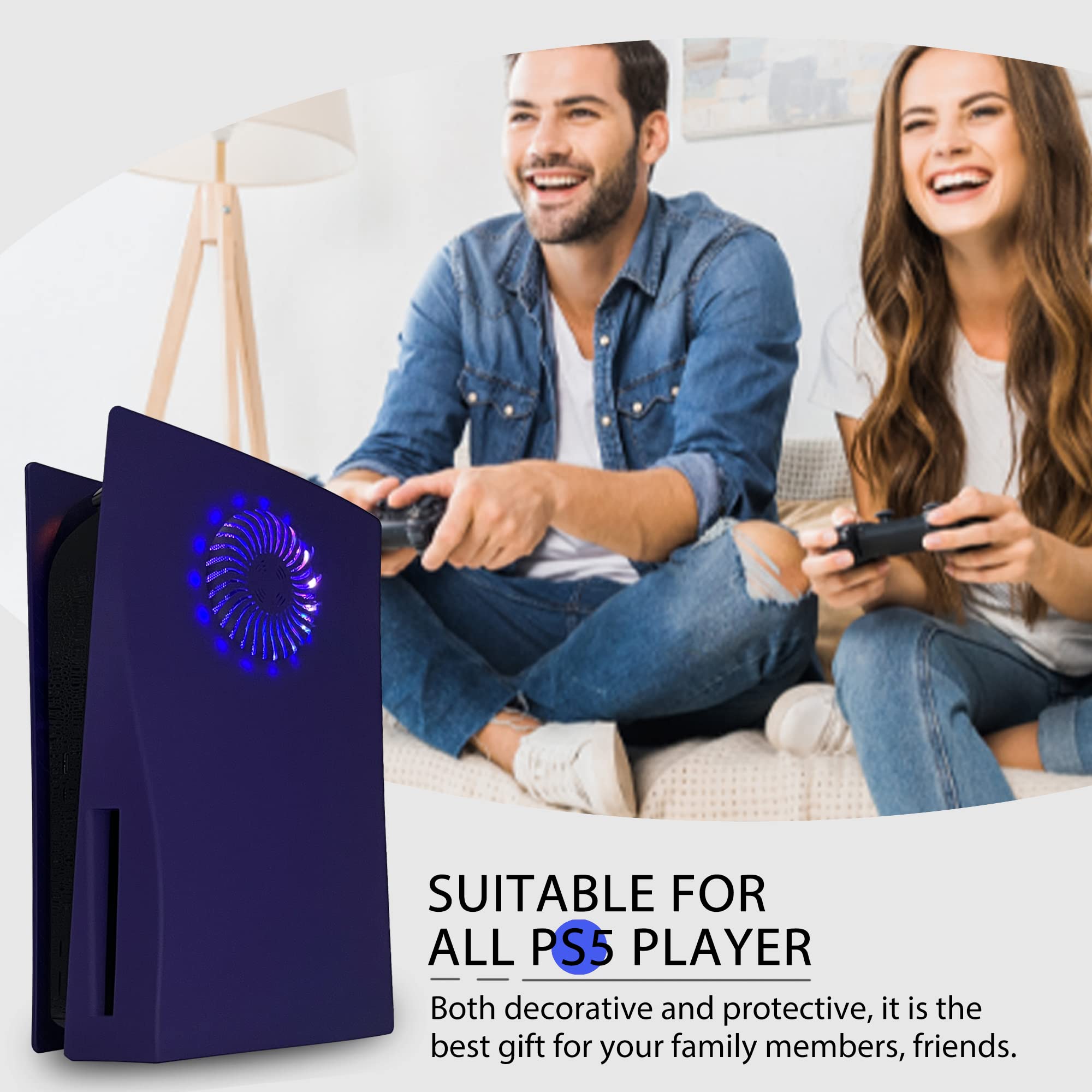 Placche con striscia luminosa RGB DOBEWINGDELOU 400+ effetti LED Anello luminoso Console Cover con prese d'aria di raffreddamento per Disc Edition decorazione Accessori Viola