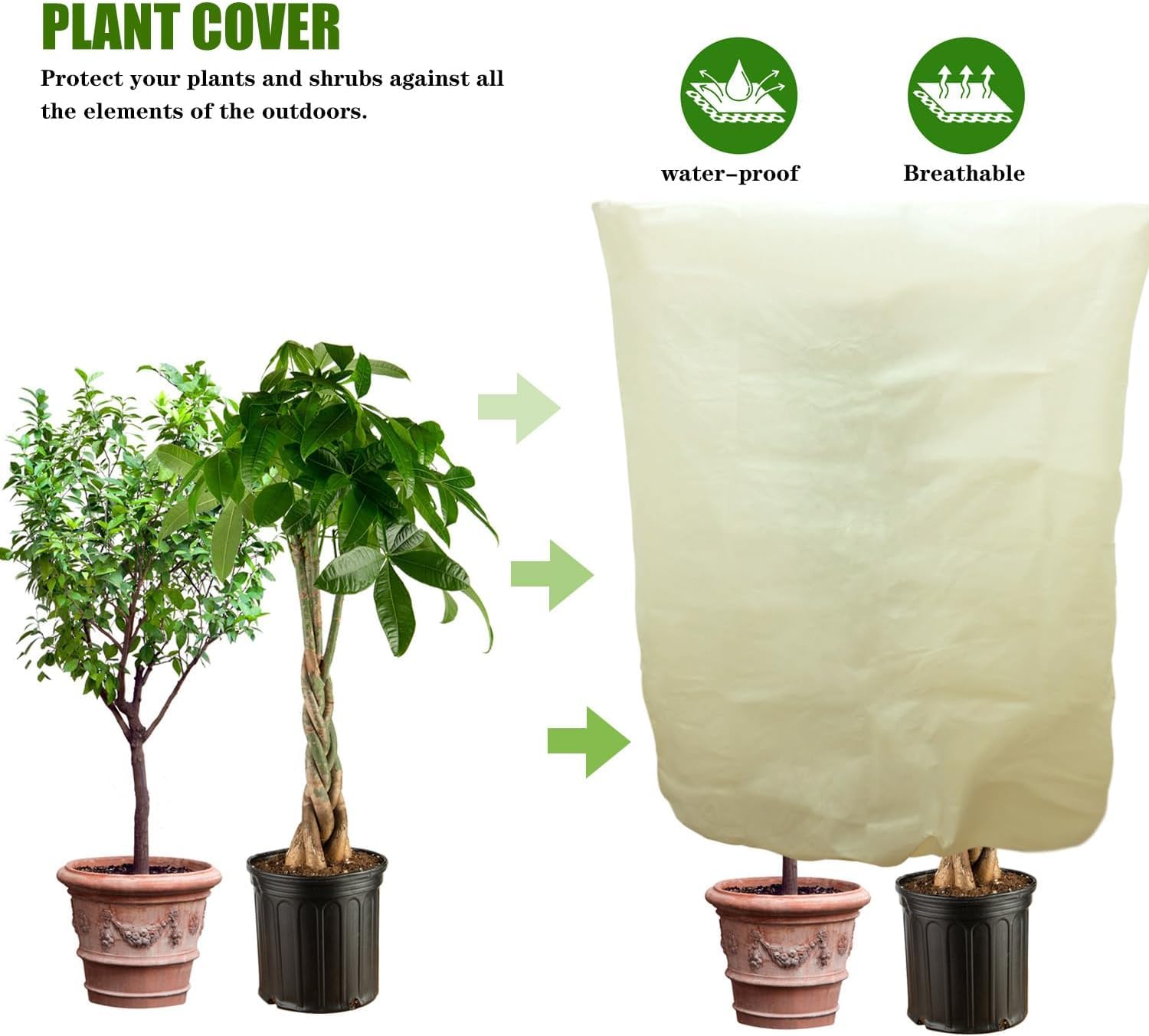 TTL Garden - Protezione invernale per piante, 80 g/m², protezione per piante in vaso, protezione per l'inverno, con chiusura lampo, protezione traspirante (1,1 m x 1,1 m, bianco