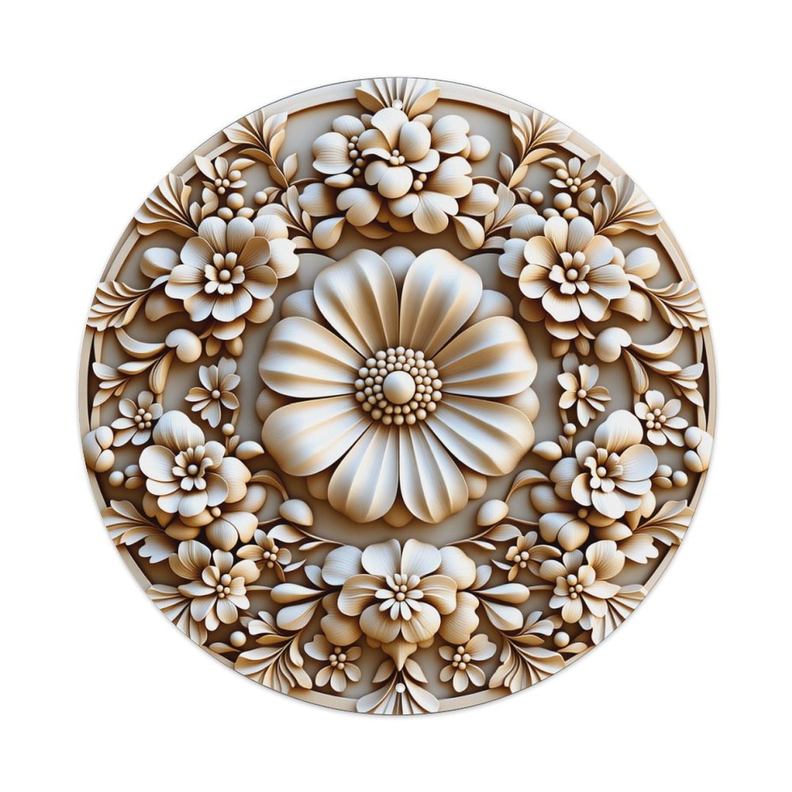 Floral Pattern With Central Daisy And Surrounding Blooms Round Vintage Tin Sign,Retro Wall Art,Metal Poster for Home, Bar, Garage, Cafe, Rustic Indoor & Outdoor Decor, 8x8 Inches