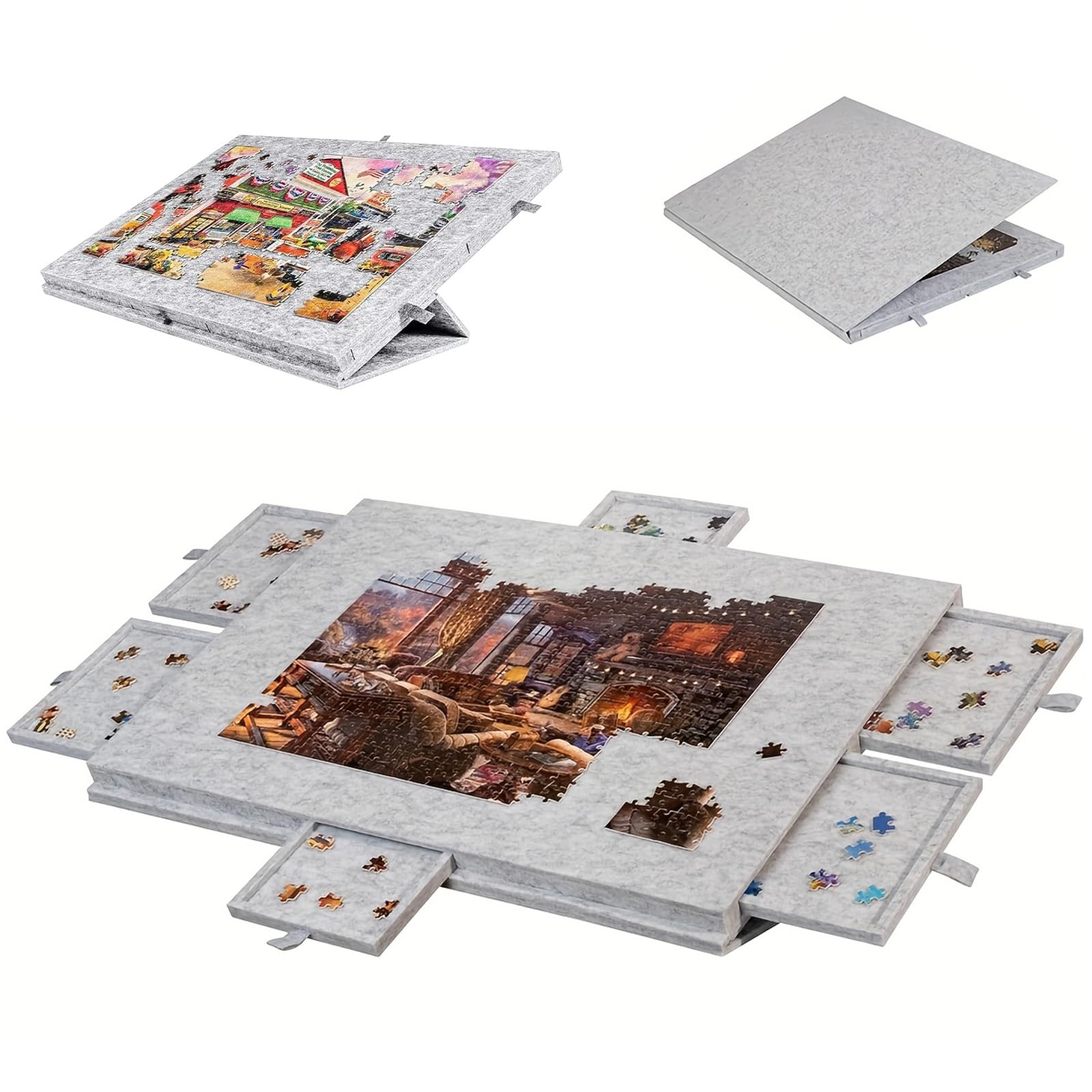 Jigsaw Puzzle Board 2-in-1 Stand & Cover with 6 Drawers, Lightweight Portable Felt Jigsaw Puzzle Table Board for Adults Gift for Games Up to 1000 Pieces