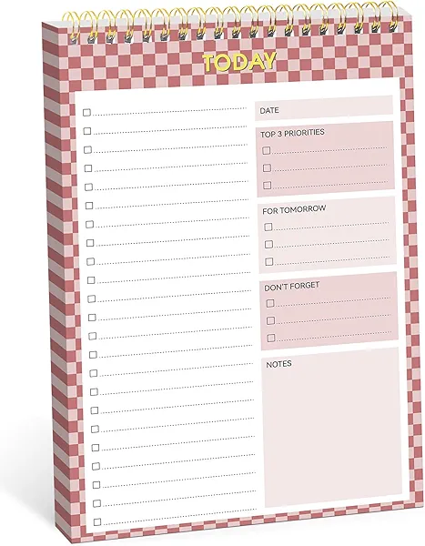 To Do List NotePad, Aesthetic To Do List Notebook for Work With 52 Sheet For Daily Tasks and Goal Setting, Undated Daily Planner Perfect for Office, Home and School Supplies - Rose Checkered