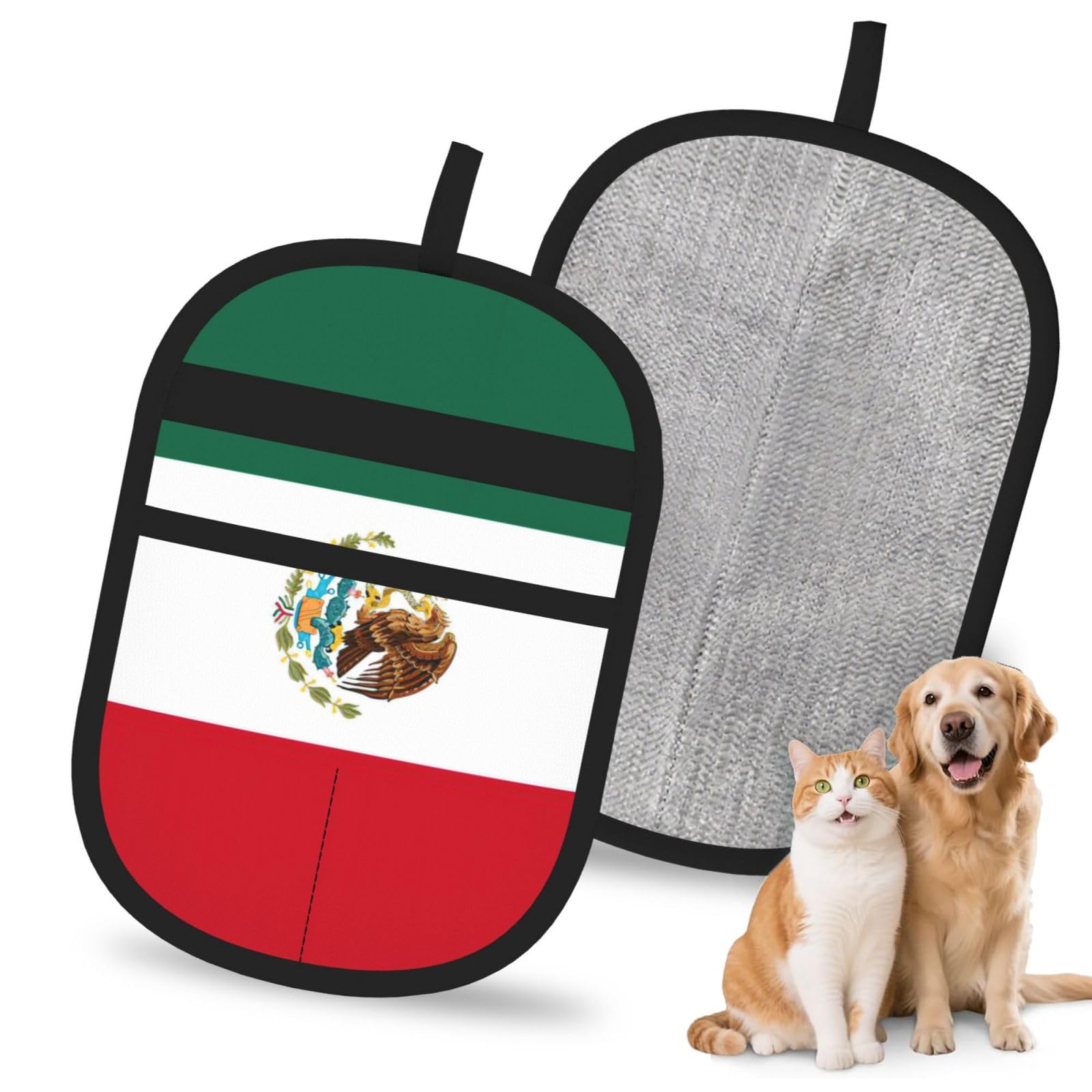 Flag Of Mexico Print Pet Hair Remover Gloves Grooming Cleaning Accessory Reusable Deshedding Tool