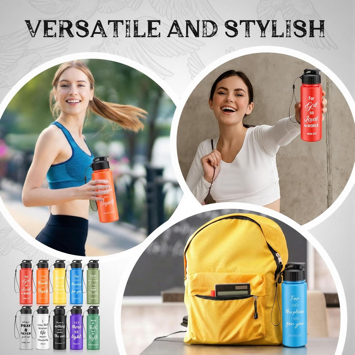 Mifoci 20 Pcs Christian Religious Water Bottle Bulk 17 oz Inspirational Bible Verse Tumbler Reusable Sport Bottle Leakproof Plastic Cup Easter Gift for Women Men Church Bible Study Employee(Bright)