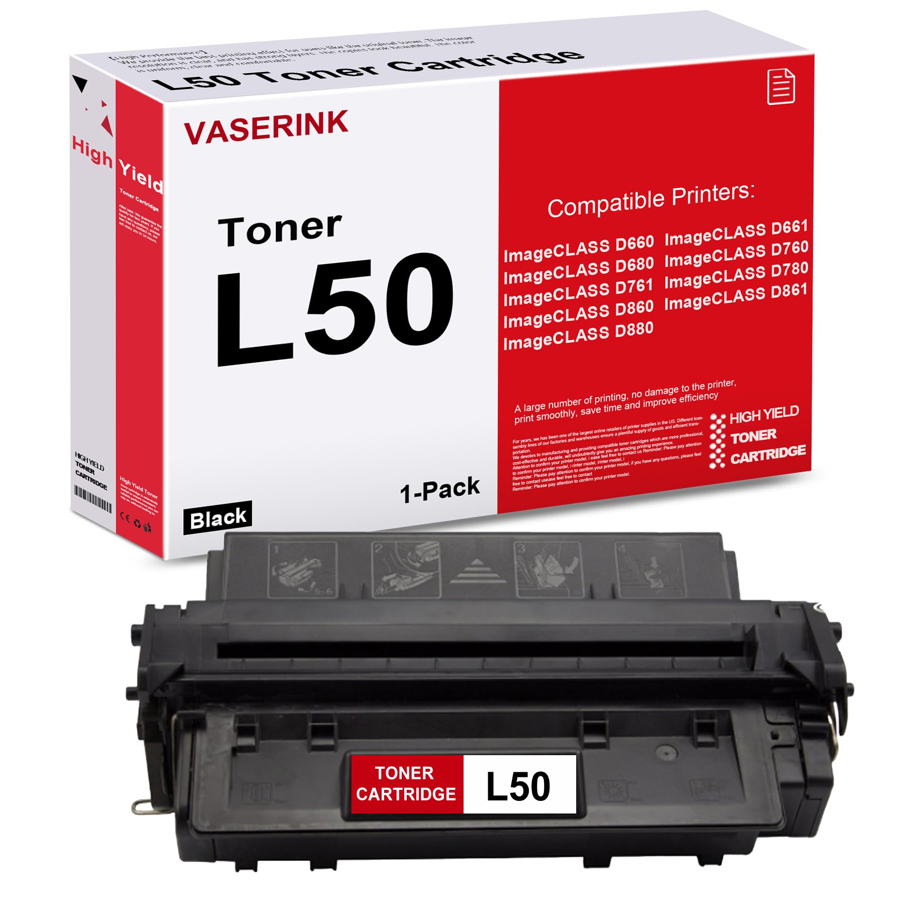 L50 High-Yield Black Toner Cartridge 1-Pack Replacement for Canon L50 Toner Cartridge for ImageClass D660 D661 D680 D760 D761 D780 D860 D861 D880