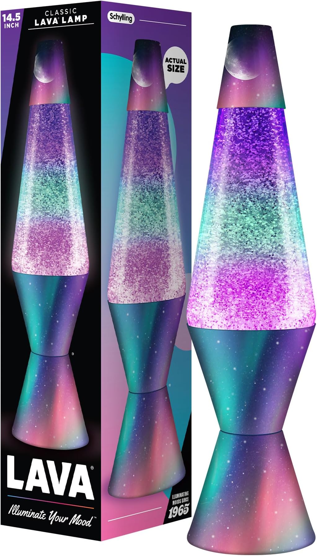 Lava Original Lamp - 14.5" Polar Glimmer - Silver Glitter, Multicolor Base and Globe- Home Décor Motion Light - 2048