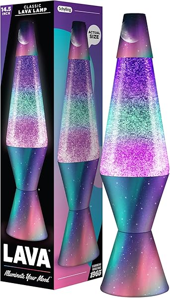 Lava® Lamp - 14.5" Polar Glimmer - The Original Motion Light - Silver Glitter, Multicolor Base and Globe - Item #2048 (Amazon Exclusive)
