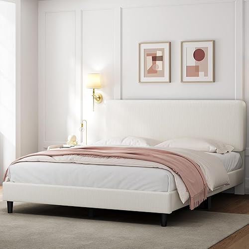 Miniatura 3 de Yaheetech Base de cama Queen con cabecero ajustable, cabecera tapizada de tela de chenilla, base de cama tamaño Queen, no necesita somier, soporte
