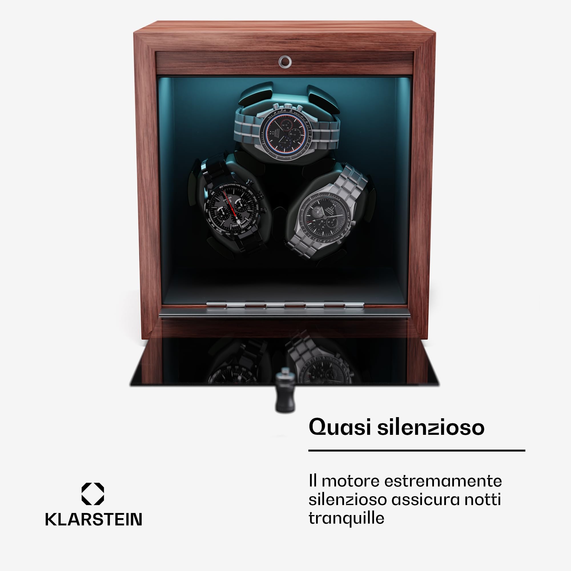 Klarstein Carica orologi automatica, carica orologi automatica, carica orologi automatica, carica orologi con porta in acrilico, caricaorologi automatico, LED blu, orologio Winder con 4 impostazioni