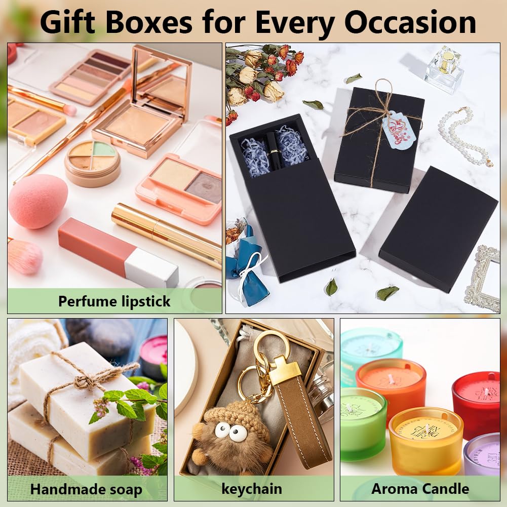 BENECREAT 12 Stück Schwarze Schubladenboxen aus Papier, 18,2x12,7x4,2cm rechteckige Geschenkbox aus Kraftpapier, Keksboxen für Hochzeitsgeschenke, Schmuckverpackungen