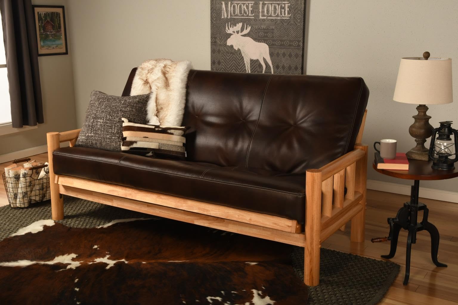 St Paul Furniture Mattress and Frame w/Lodge Log Natural Full Size Futon Set