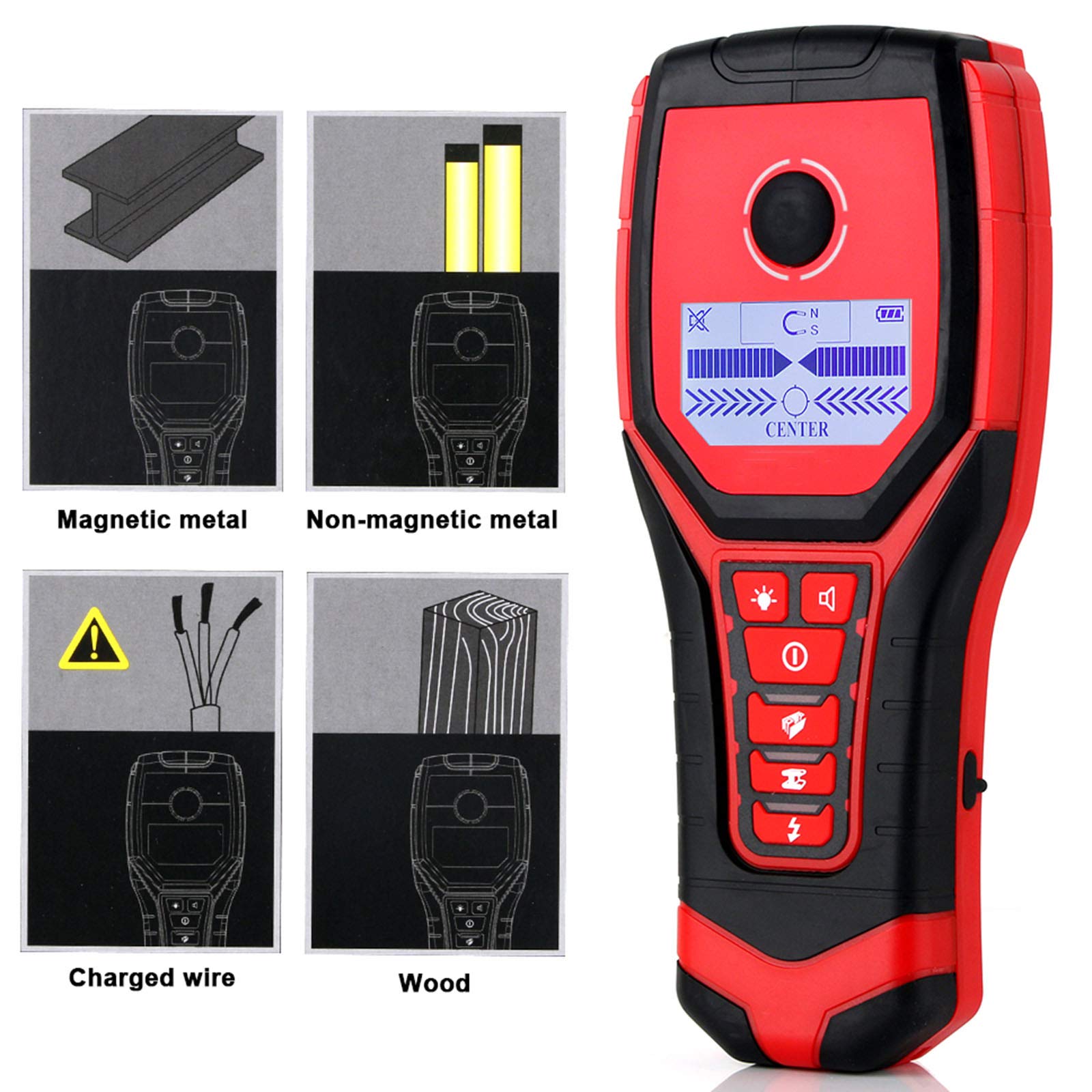 HMTE Detector de Pared Multifuncional, Find Metal Sensor Probador de Pared de Mano Profesional para Cable eléctrico de tubería de plástico
