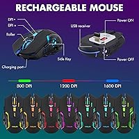 Vista 5 de Teclado inalámbrico y mouse para videojuegos, batería recargable con retroiluminación RGB, combo de jugador, sensación mecánica, anti-fantasma