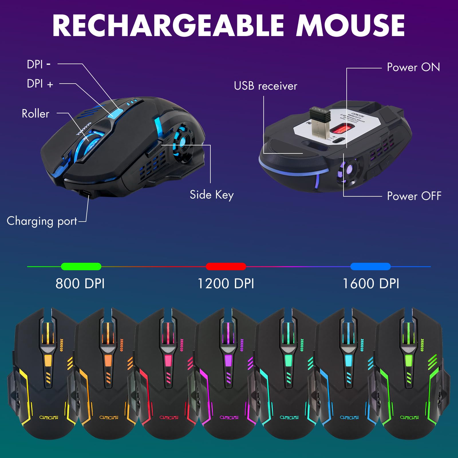 Tastiera e mouse wireless da gioco RGB retroilluminato batteria ricaricabile Gamer | Anti-ghosting meccanico con pulsante laterale per PC, computer portatile, compatibile con Windows Mac PS4/PS5 Xbox one