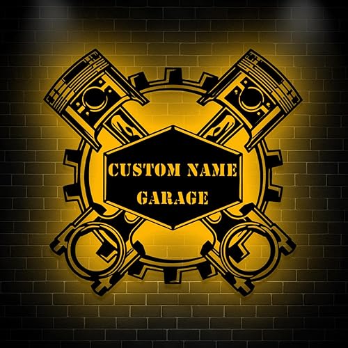 Miniatura 6 de Letrero de metal personalizado para garaje con luz LED, arte de pared de taller personalizado, decoración de habitación automotriz, letreros de