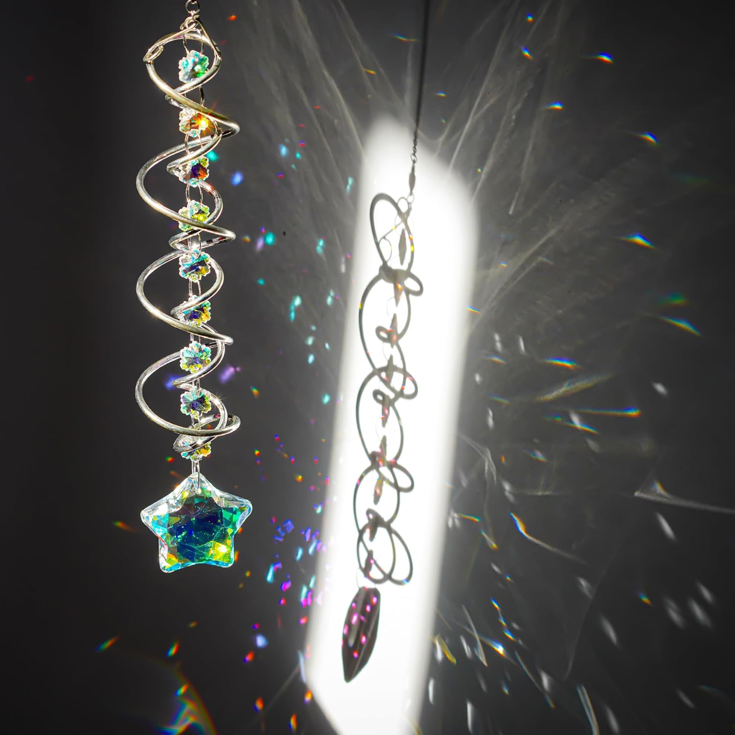 H&D HYALINE & DORA 21inch Crystal Suncatcher for Window Hanging Double-Spiral Design Gazing Ball Spiral Tail Wind Spinners Sun Catchers Rainbow Maker Indoor Outdoor Christmas Decoration - Image 3