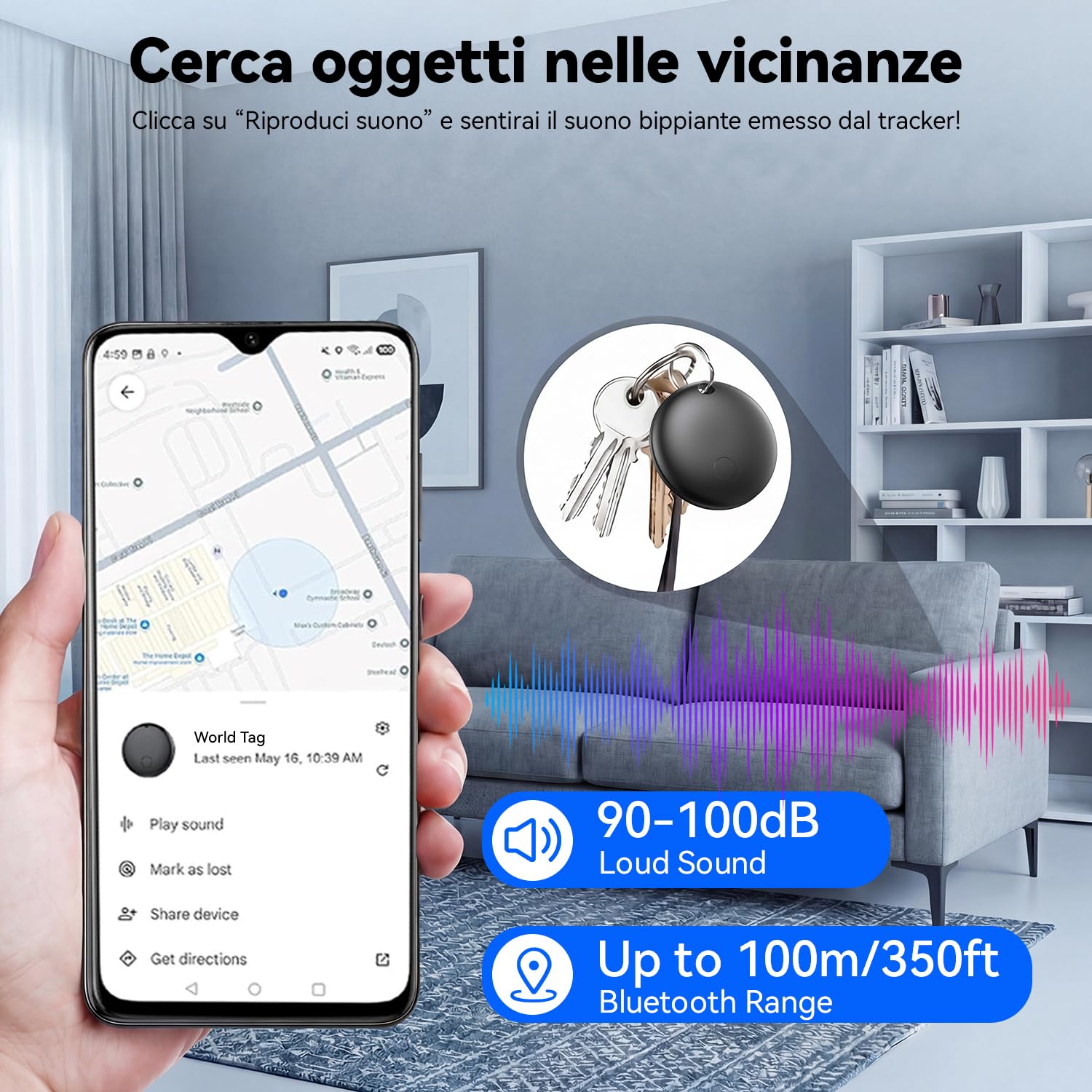 Smart Tag Tracker Android, Tracker Bluetooth Localizzatore Compatibile con “Google Find Hub”, Air Tracker Tags Batteria Sostituibile Trova Oggetti per Chiavi/Bagagli/Borsa a Mano (nero, 4 pcs)