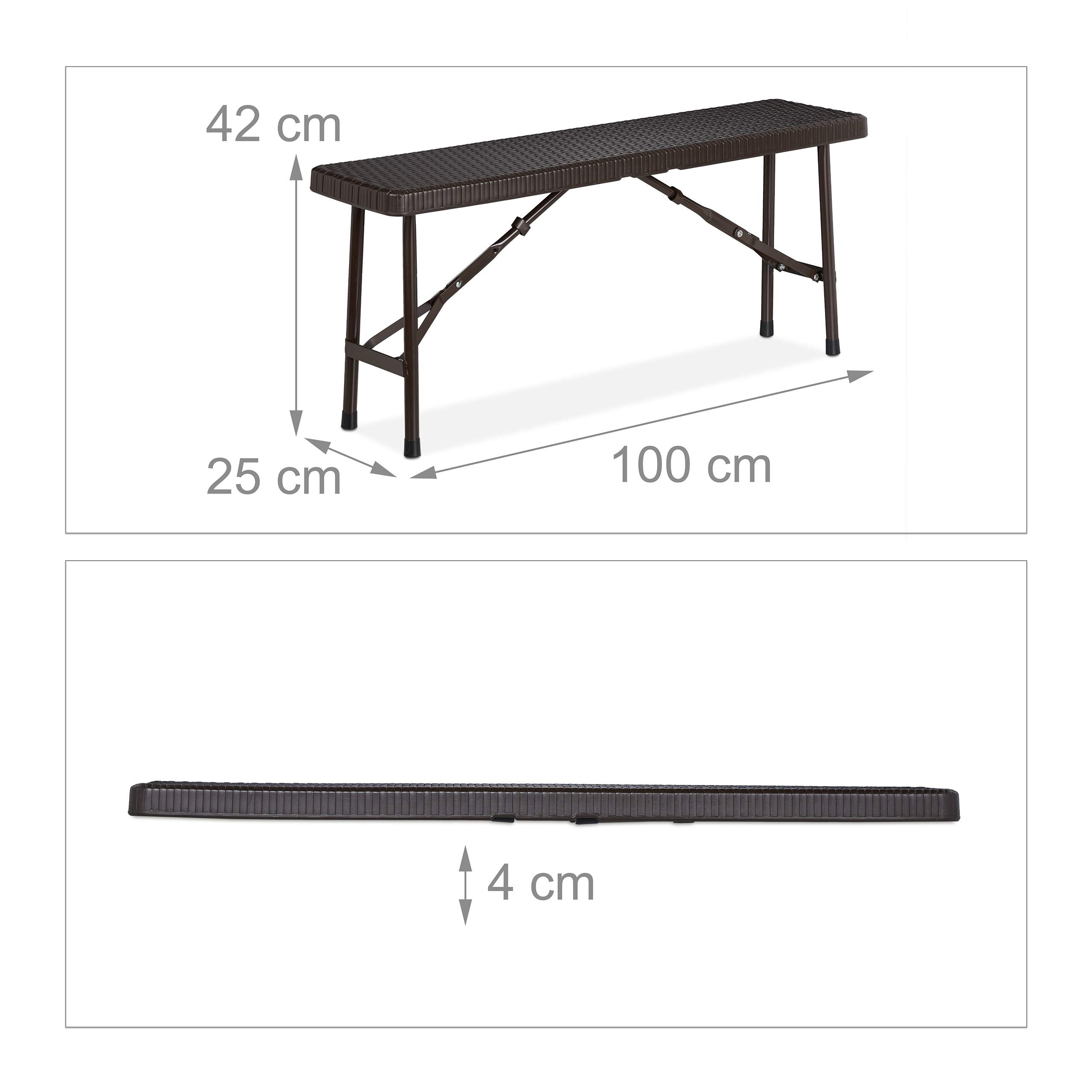 Relaxdays Bierbank 2er Set, Faltbare Partybank für Terrasse & Garten, Kunststoff, Campingbank HBT: 42x100x25 cm, braun