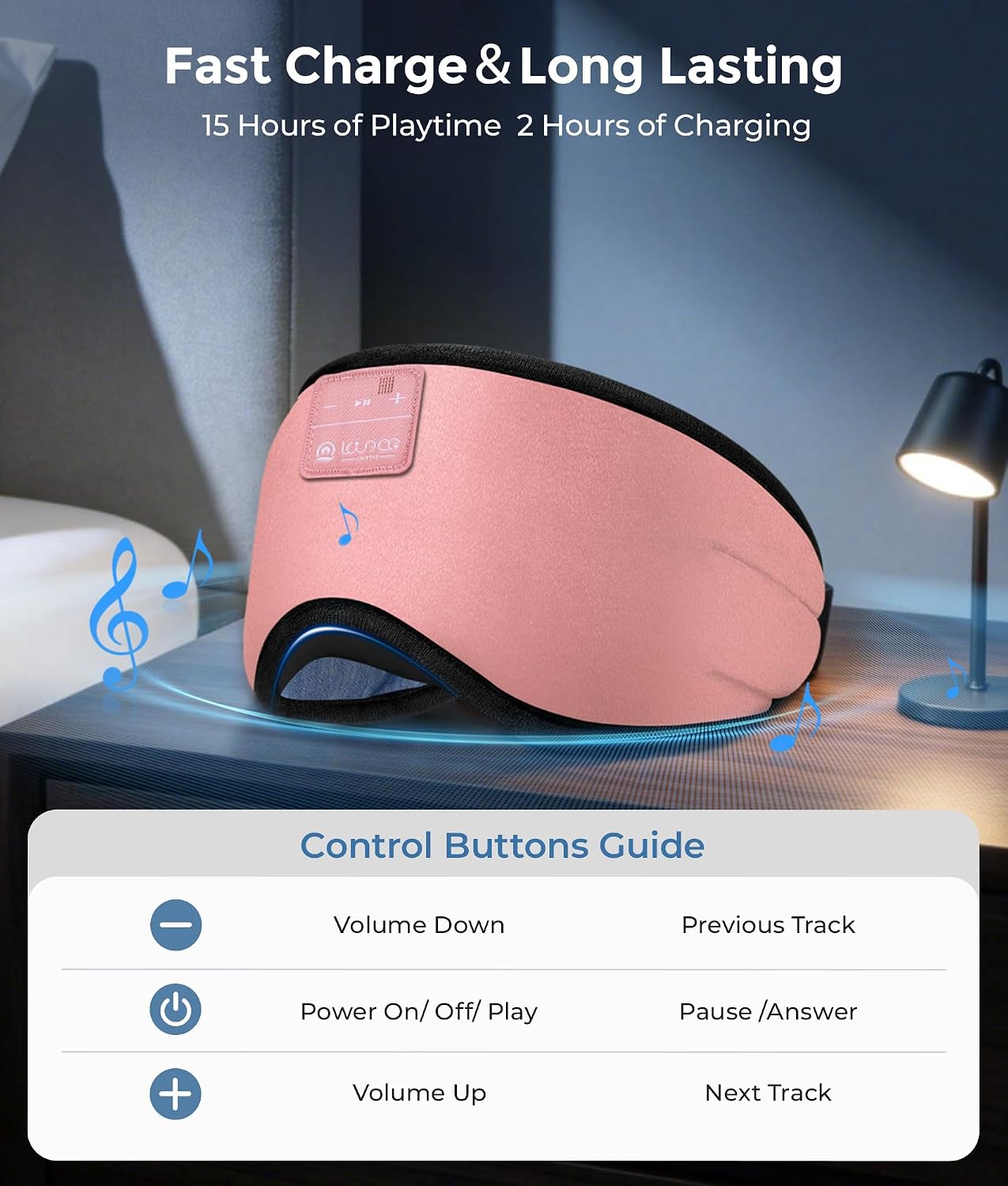 LOVE EYE Sleep Headphones Bluetooth 5.4 Sleeping Eye Mask Wireless Music Earphones with Built-in HD Speakers for Side Sleepers Cotton Sleeping Headphones for Women Men Gifts (Pink)