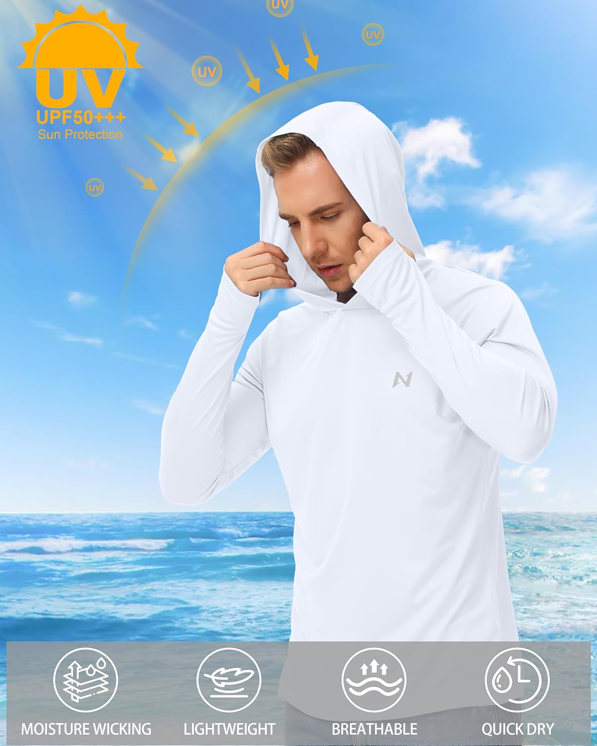 isnowood Sun Shirt UPF 50+ Men's Fishing Shirt Long Sleeve UV Protection Hoodie Rash Guard for Swimming Running Hiking Light - Image 3