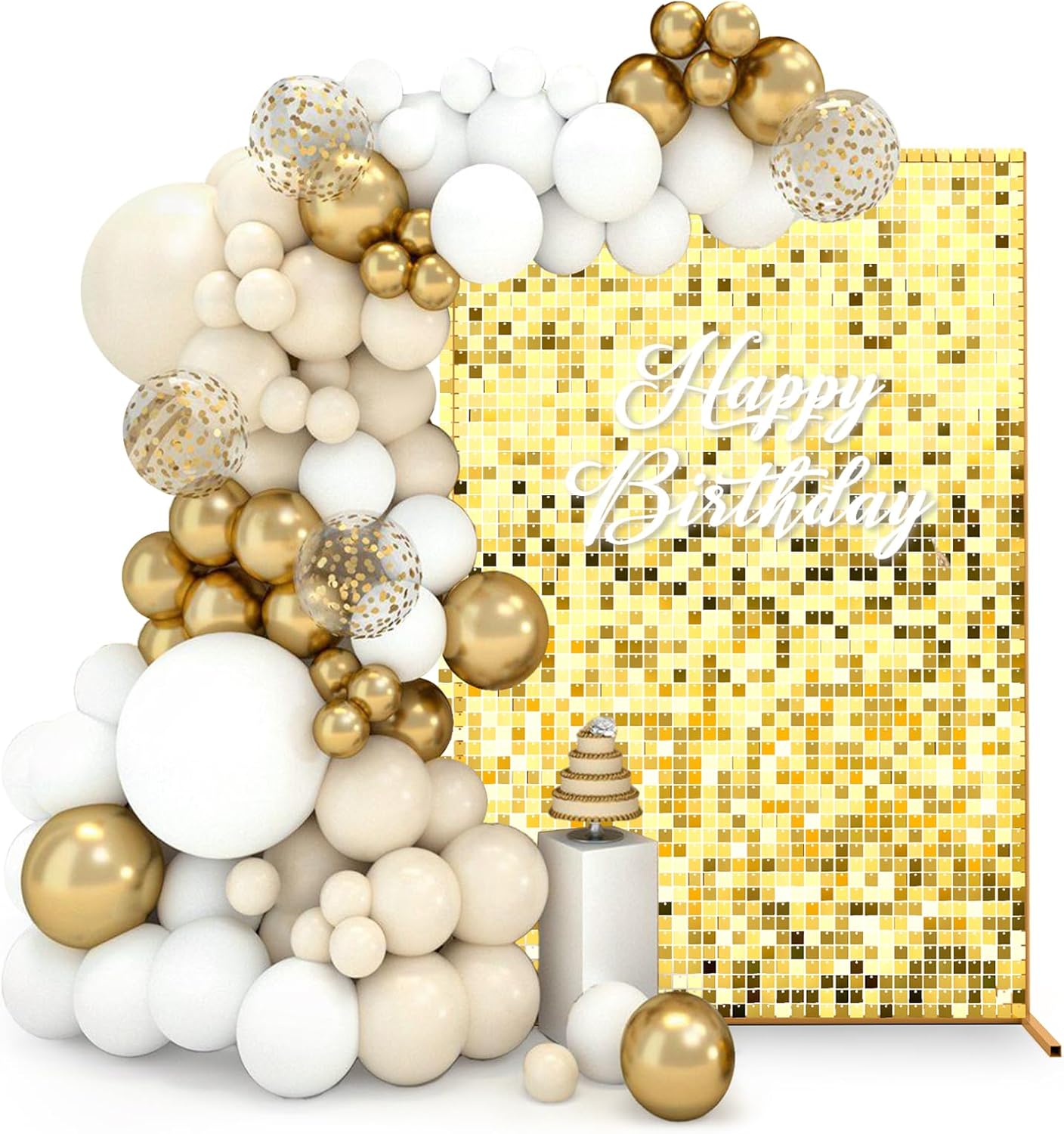 Wedding Arch Backdrop Stand with 24 PCS Gold Sequin, TopDirect 6FTx4FT Metal Square Frame Kit, 12"x12" Shimmer Wall Backdrop Panels, Arbor Flower Stand for Birthday Party Background Decoration