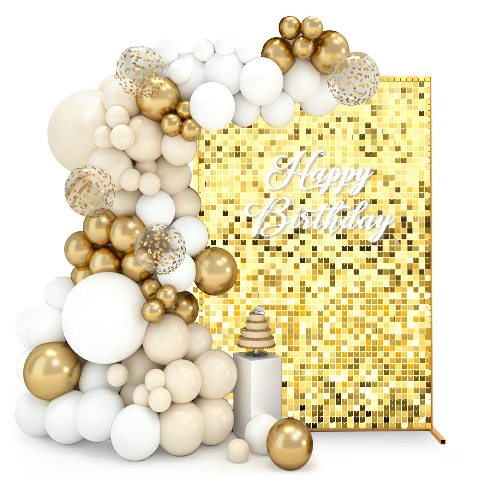 Wedding Arch Backdrop Stand with 24 PCS Gold Sequin, TopDirect 6FTx4FT Metal Square Frame Kit, 12"x12" Shimmer Wall Backdrop Panels, Arbor Flower Stand for Birthday Party Background Decoration