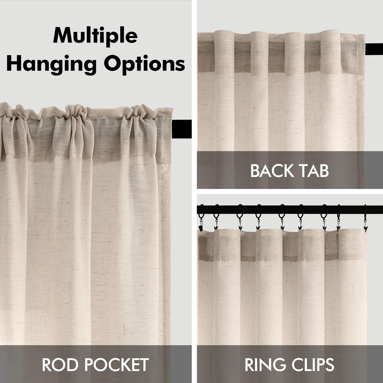 ANRODUO Beige Extra Long Curtains 108 inches Long 2 Panels for Living Room Neutral Farmhouse Country Back Tab Drapes Semi Sheer Linen Curtains 108 inch Length Ceiling Drapes for Patio Sliding Door