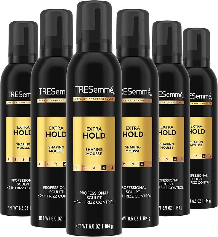 TRESemmé Shaping Mousse, Extra Hold 6-Pack – Alcohol-Free, Non-Drying Hair Mousse for Sculpting, 24H Frizz Control, 6.5 Oz Ea