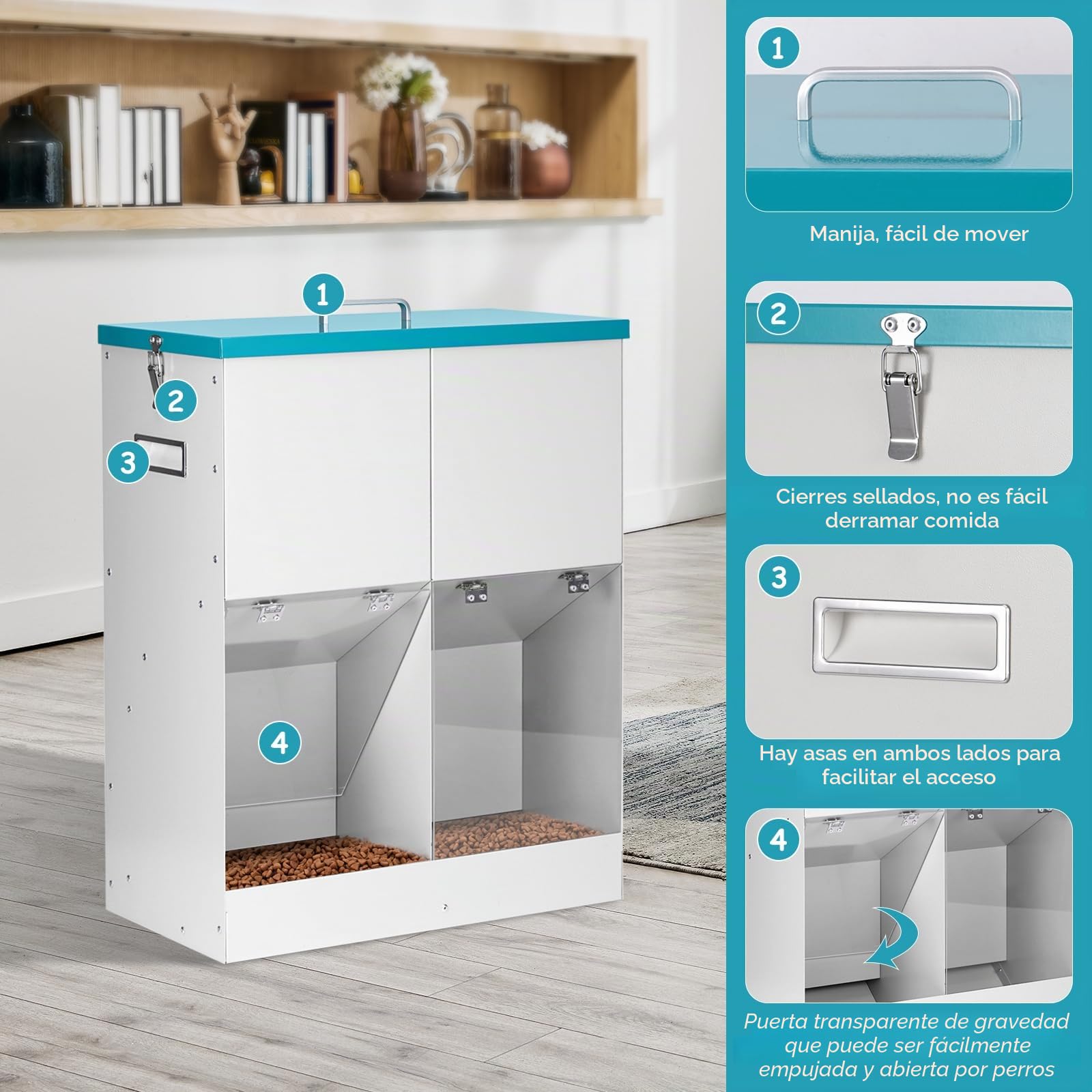Comedero Automático por Gravedad para 2 Perros, Dispensador de Comida para Perros de Raza Grande de Metal Galvanizado de 46 Lbs, Comedero Doble para Mascotas para Exterior e Interior