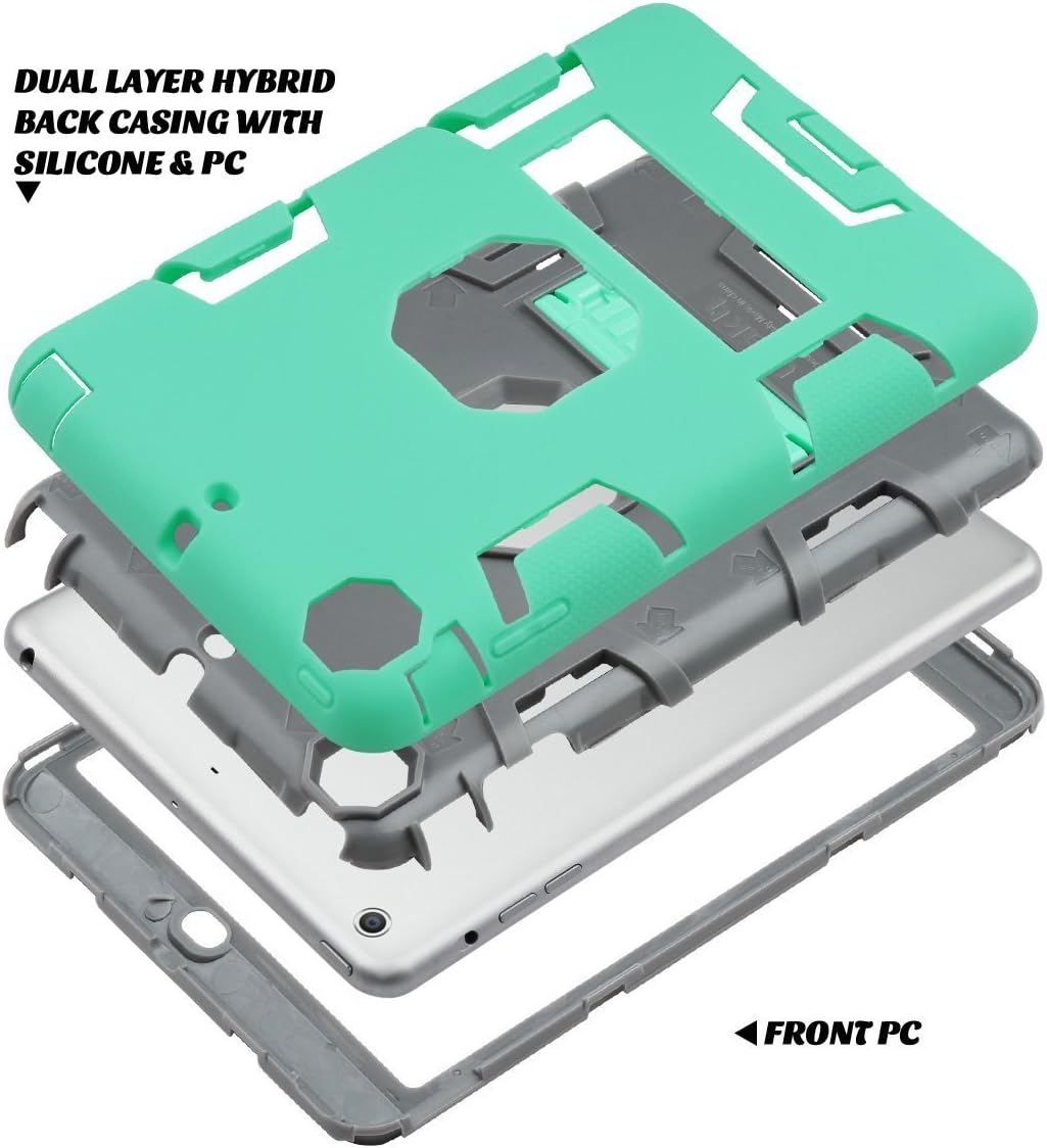 iPad Mini Case,iPad Mini 2 Case,iPad Mini 3 Case,iPad Mini Retina Case,BENTOBEN[ Kickstand Feature ],Shock-Absorption/High Impact Resistant Hybrid Three Layer Protective Case Cover Mint Green&Gray