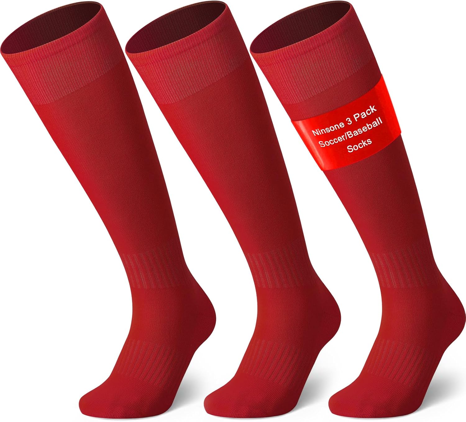 3 Pairs Soccer Baseball Sock, Youth Men and Women Knee High Softball Football Socks for Sports 8-red Large