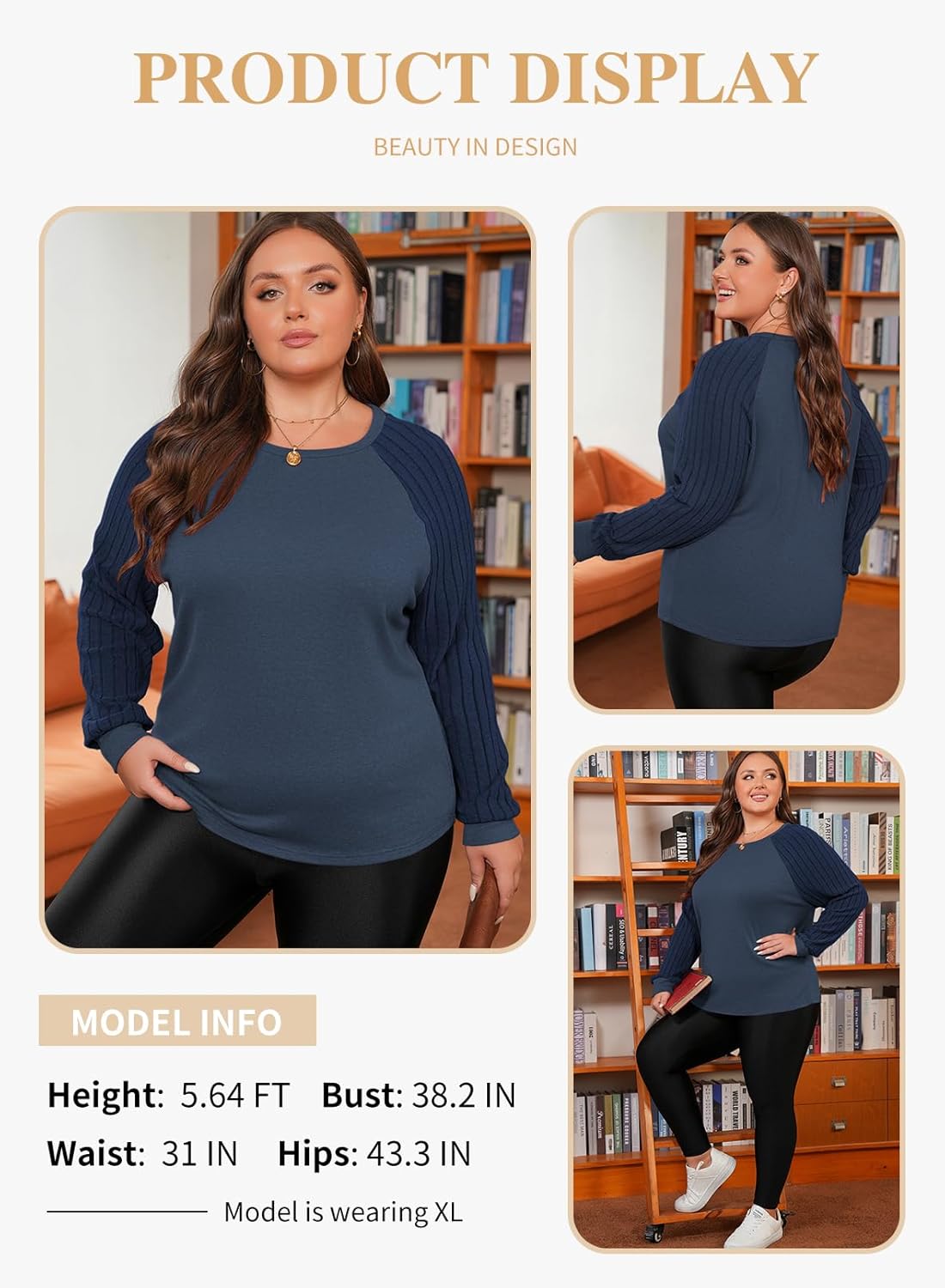 Eytino Plus Size Tops for Women Casual Crewneck Raglan Long Sleeve Shirts Loose Lightweight Tunics(1X-5X) - Image 3