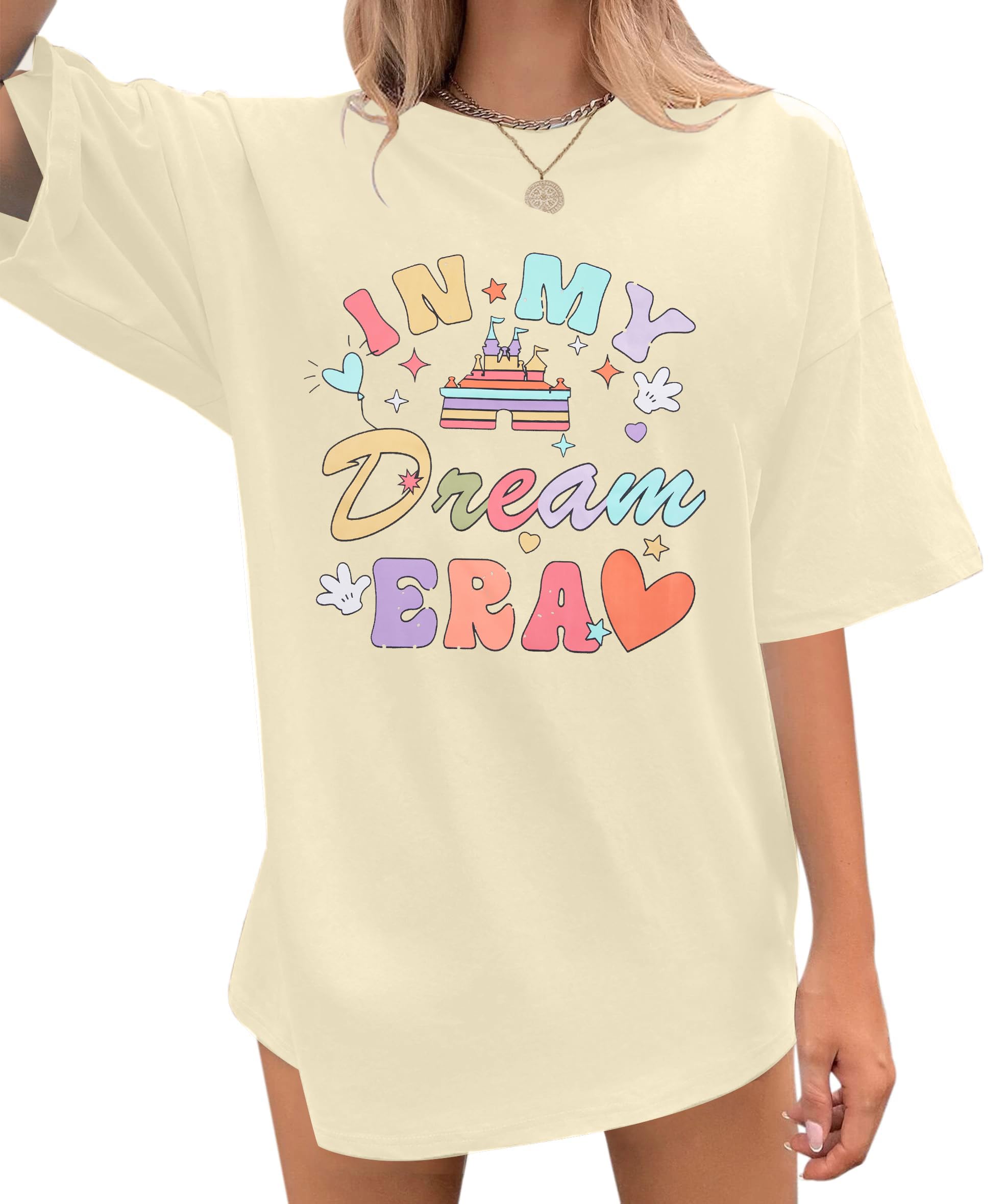 UNIQUEONEOversize My Dream Era Shirt - Women Cute Castle Graphic Tee Family Trip Tee Girl Vacation Hodilay Tee Top