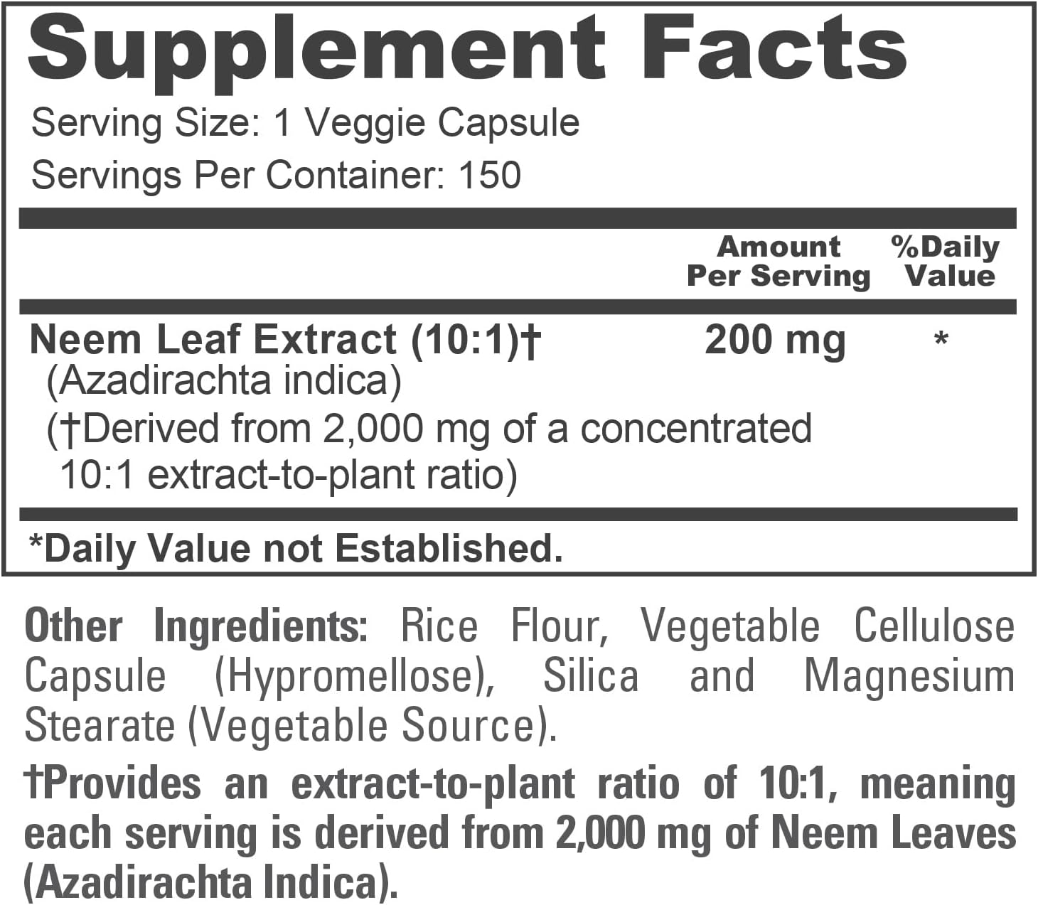 NusaPure Neem Leaf Root 10:1 Extract, 200 mg Equivalent to 2,000 mg 150 Veggie Capsules|Herbal Supplement|Non-GMO, Vegan - Image 4