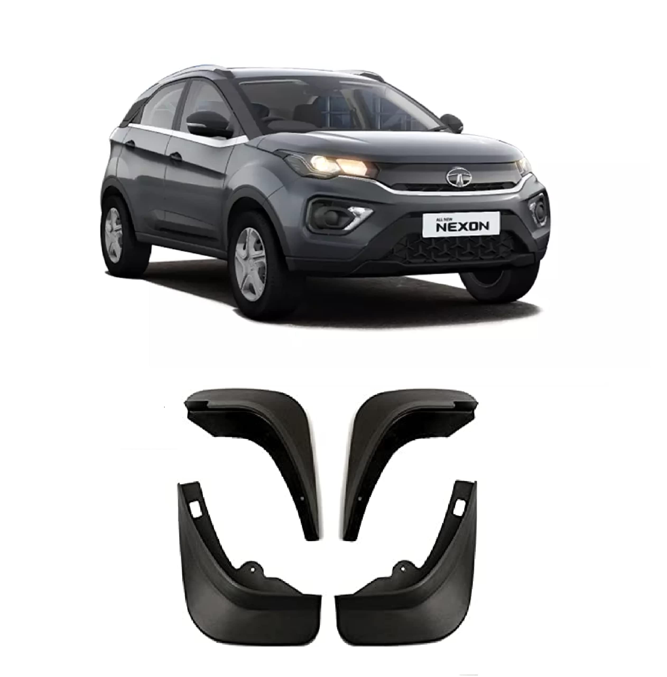 Empica Plastic O.E Type Mud Flaps Car Mud Guard With Allied Accessories Compatible With Tata Nexon (Set of 4)
