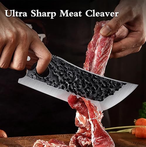 Miniatura 2 de TOMBRO Cuchillo de carnicero resistente de 6.7 pulgadas, cuchillo de chef de acero de alto carbono, cuchillo de carnicero de 9 pulgadas, picador de