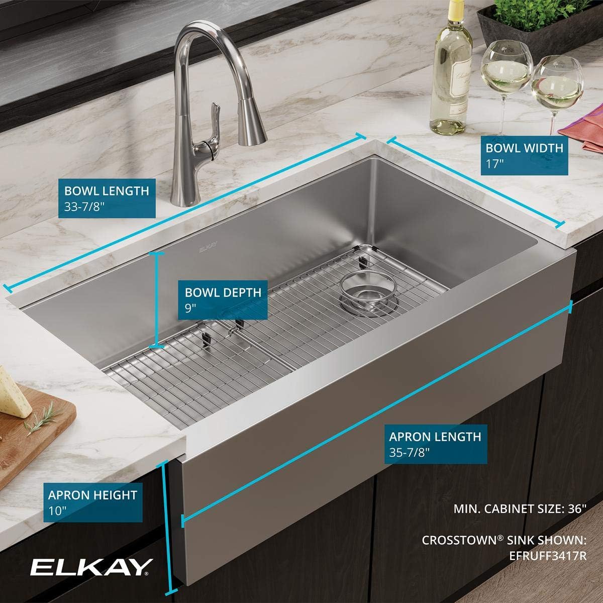 Black Friday 🔥 Elkay EFRUFF3417R Stainless Steel Single Bowl Farmhouse Sink Kit, 10 Apron