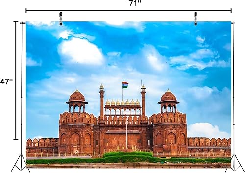 Miniatura 9 de BELECO Telón de fondo indio de tela de 7 x 5 pies, monumento al fuerte rojo en Nueva Delhi, India Fondo de viaje indio Retrato de viaje sesión de