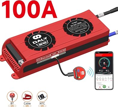 DALY Smart BMS Li-ion 3S 12V 100A PCB Battery Protection Board with CAN 485 and UART Communication Bluetooth Battery Monitoring Module for Household Energy Storage(Smart BMS+RS485+CAN,100A Fan)