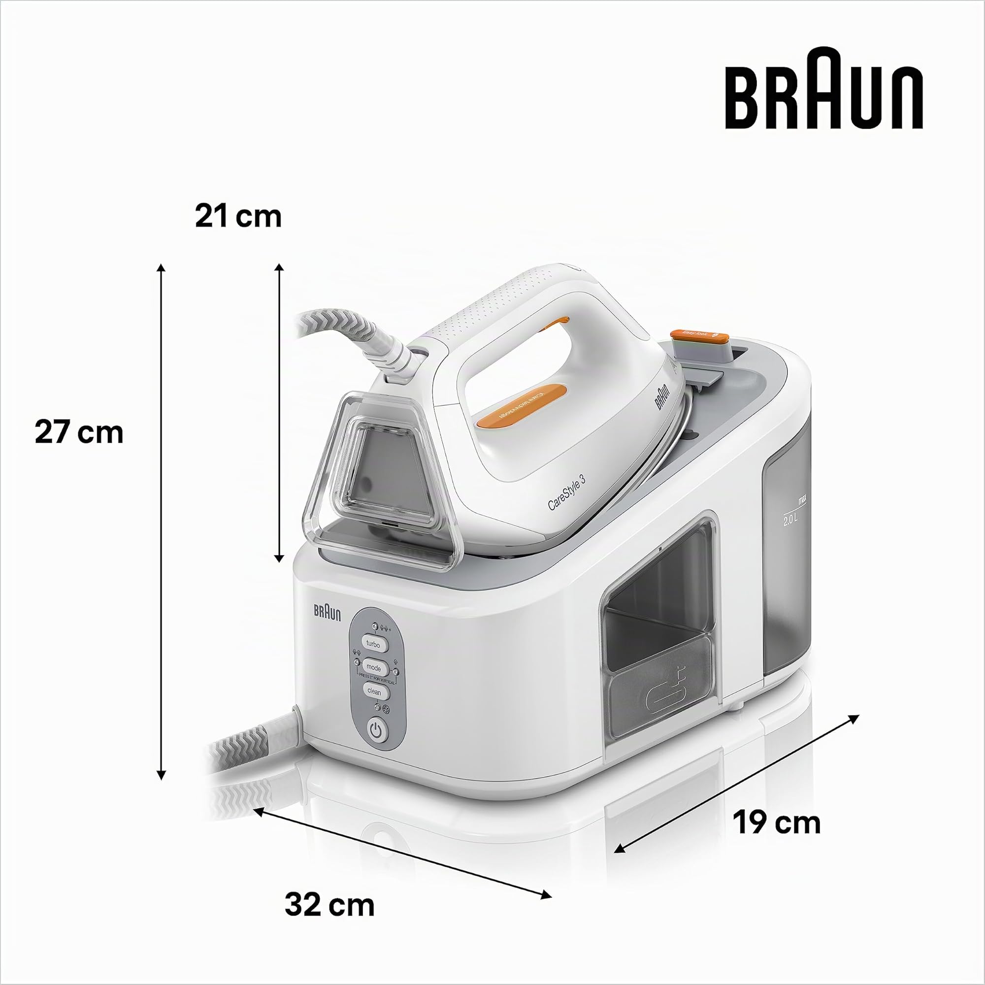 Braun CareStyle 3 IS 3132 - Plancha de vapor con suela FreeGlide 3D, vapor vertical, 2400 W, presión de la bomba de 6 bares, vapor de 400 g/min, gran depósito de agua de 2 l, color blanco