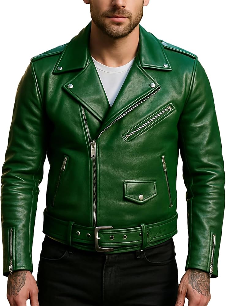 LP-FACON Mens Motorbike Classic Brando Motorcycle Rider Green