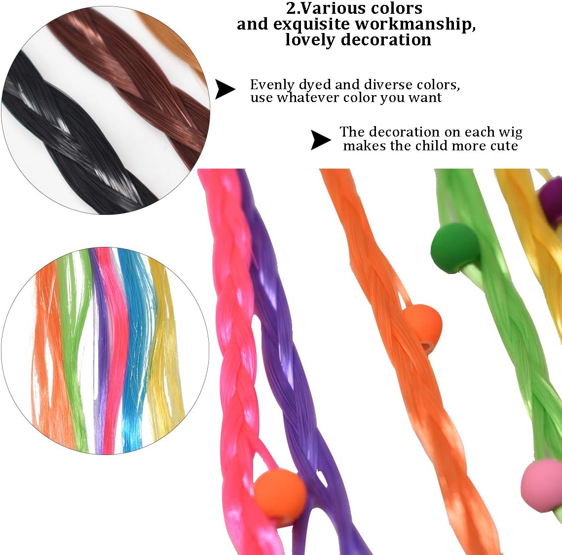 Colorful Braid Clips, Jicyor 8 Styles Neon Hair Braid Clips with Neon Clip Snaps Extensions Attachments Clip-on Braided Hair for Cosplay Girls(48pcs) - Image 5