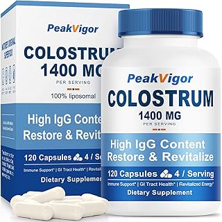 Organic Bovine Colostrum Capsules, 1400mg Colostrum Supplement Powder for Immune & Gut Support, Energy Support, Skin Health, Hair Growth - No Fillers, Non-GMO, 120 Capsules
