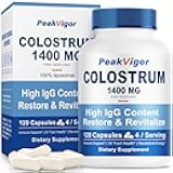 PeakVigor Organic Bovine Colostrum Capsules, 1400mg Colostrum Supplement Powder for Immune & Gut Support, Energy Support, Skin Health, Hair Growth - No Fillers, Non-GMO, 120 Capsules