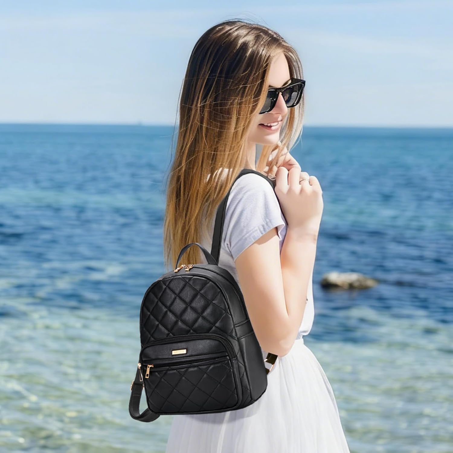 Marvolia Mini Backpack for Women - Vegan Leather Small Backpack Fashion Backpack Purse for Travel Work Shopping - Black - Image 3