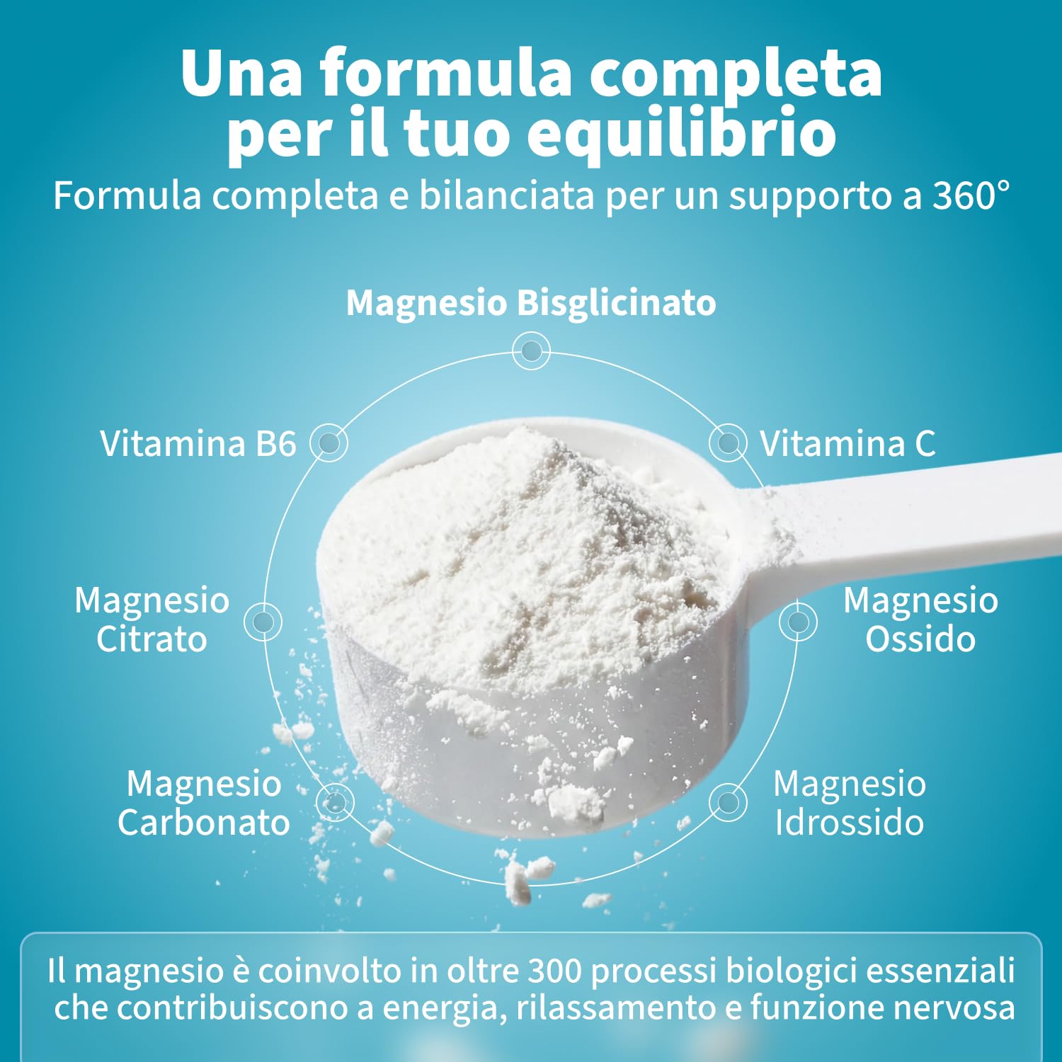 GOFOR360 MAG 5+ Magnesio Bisglicinato in Polvere — Formula con Vitamina B6 e C – Magnesio in Polvere per Stanchezza Muscoli e Rilassamento – 300 g