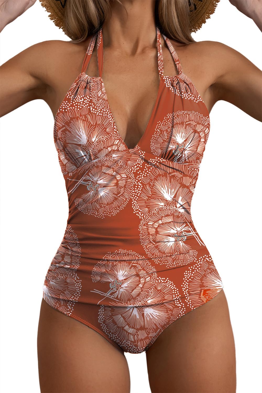 B2prity Women's Slimming One Piece Swimsuits Tummy Control Bathing Suit Halter Swimwear for Big Busted Curvy Woman