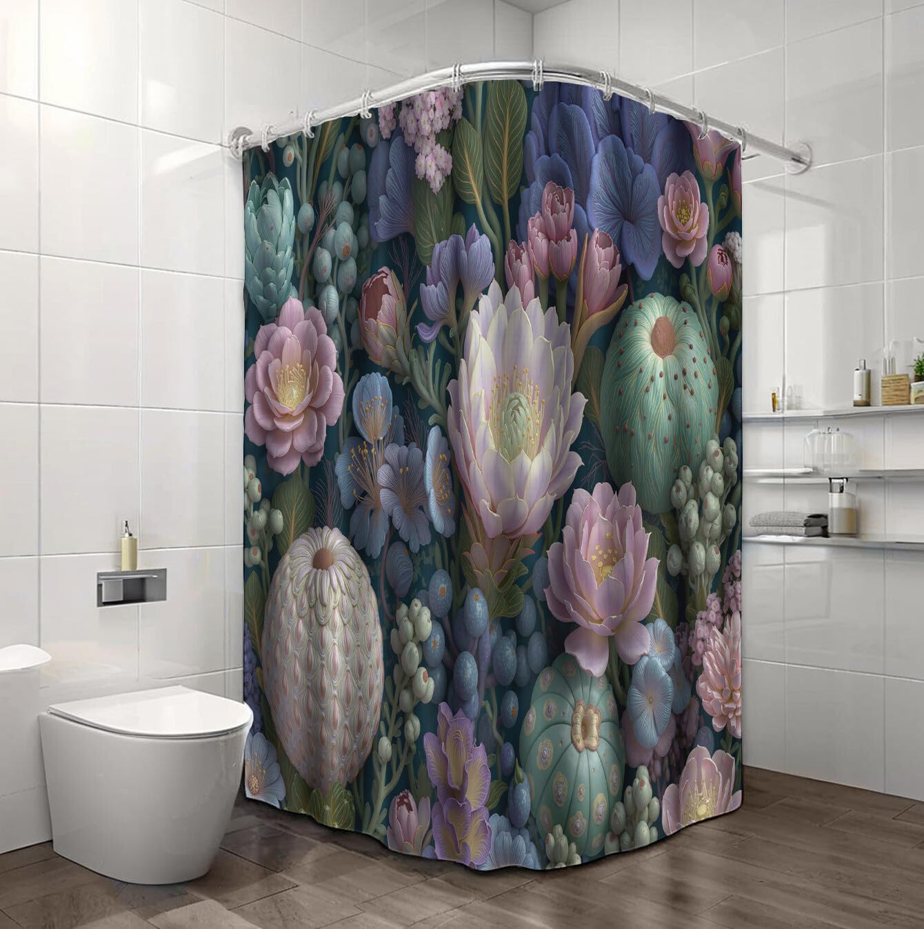 Rideau Douche,Rideau Baignoire Lavable en Machine Rideaux Douche Tissus Lavable Rideau De Baignoire Lavable pour Salle De Bain Domicile Baignoire Famille,Illustrations De Jardin,