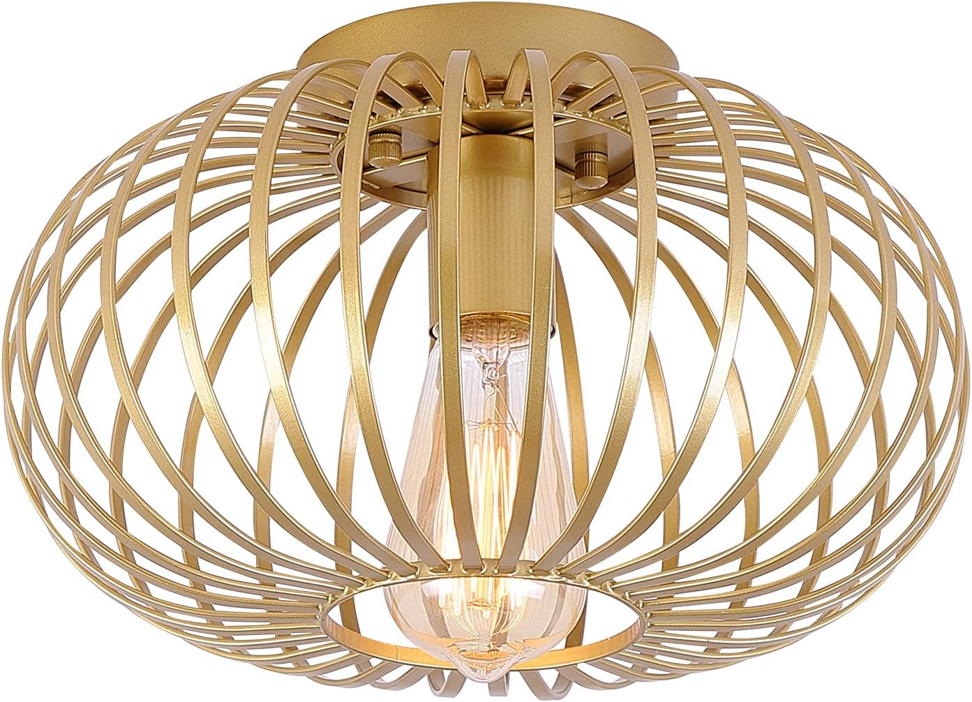 Fivess Lighting Modern Gold Flush Mount Light Fixture Metal Cage Single Semi Flush Mount Ceiling Light for Hallway Bedroom Kitchen Entryway Farmhouse